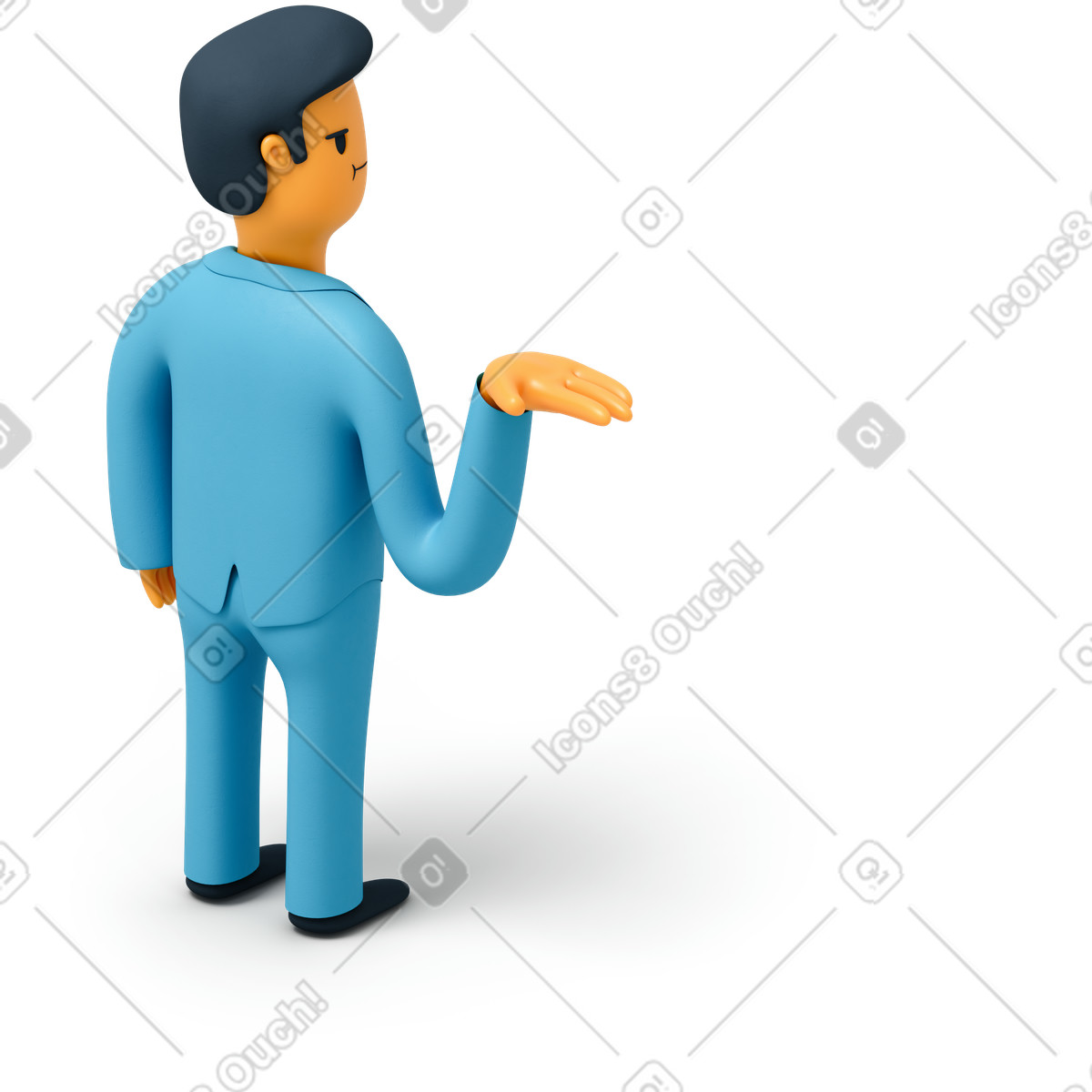 Back view of businessman raising his hand up illustration in 3D Flame style download in PNG, SVG