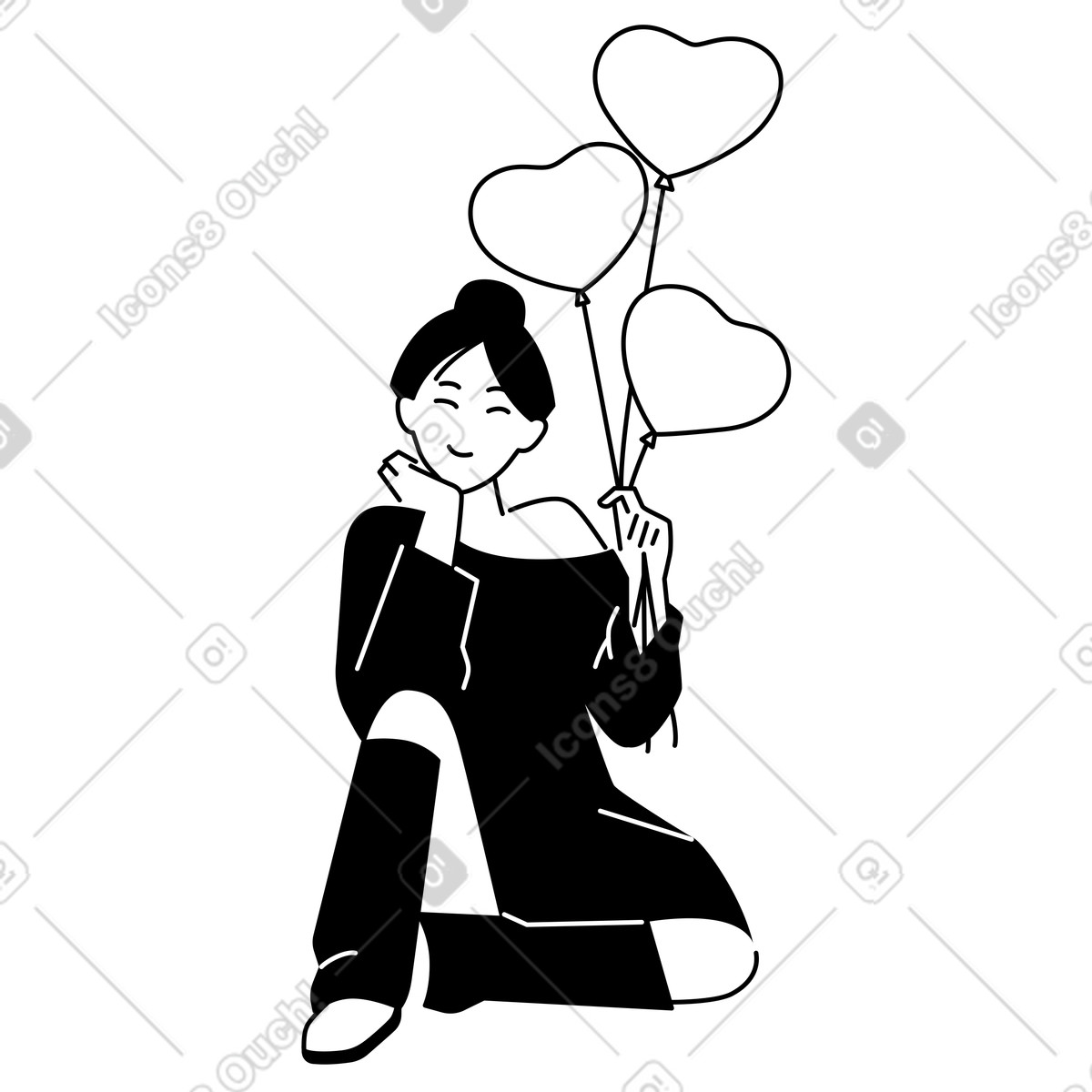 Heart-shaped balloons for valentine's day, holiday surprise or romantic event-Illustration im Weekday-Stil als Download in PNG, SVG