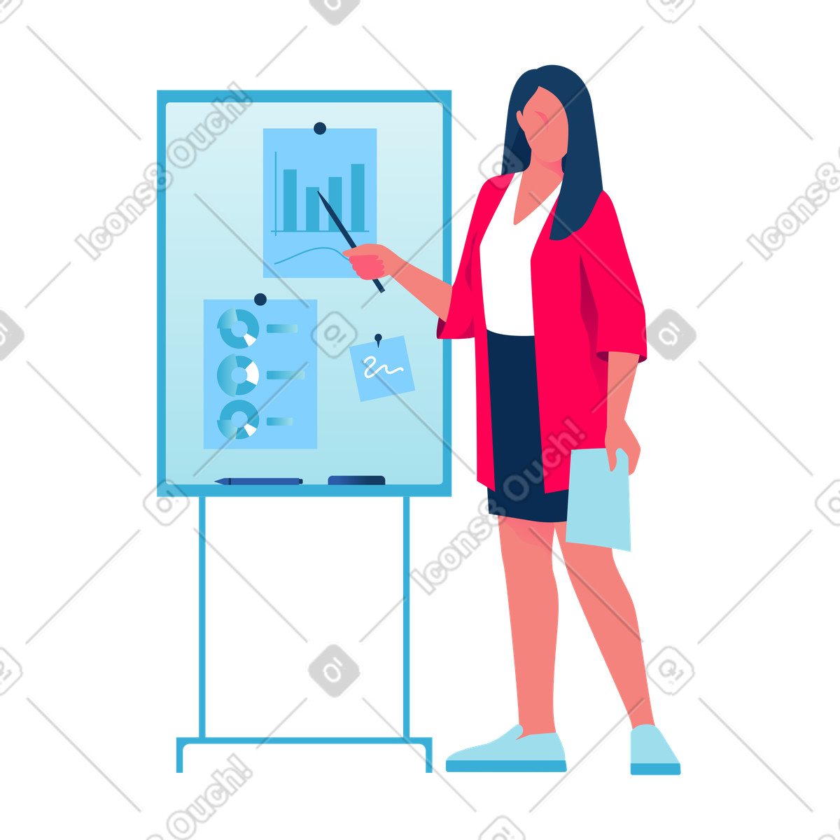Presenting analytics at whiteboard, Company performance review illustration in Daily style download in PNG, SVG