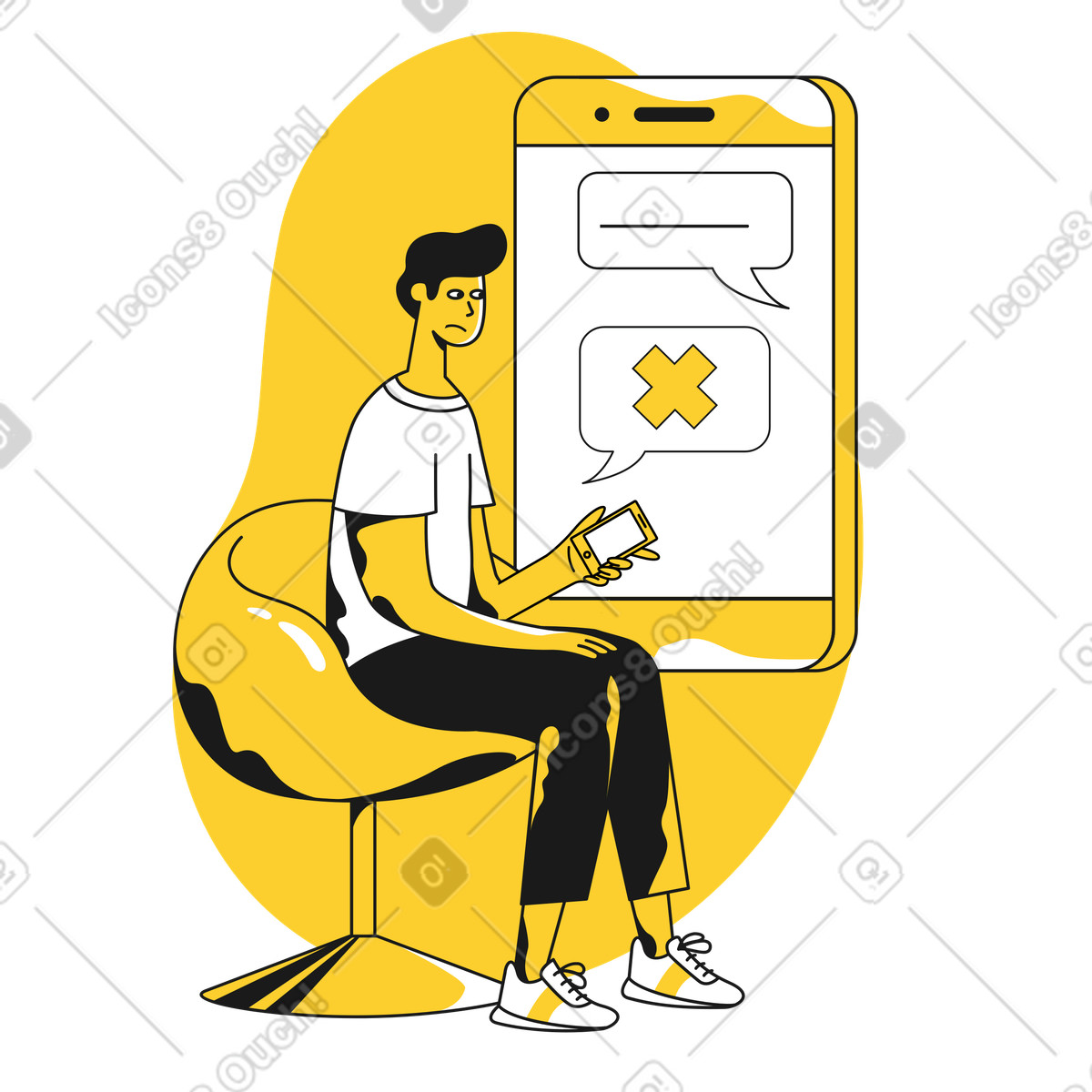 Taxi スタイルの メッセージに返信がない男性 のイラストをPNG、SVG形式でダウンロード