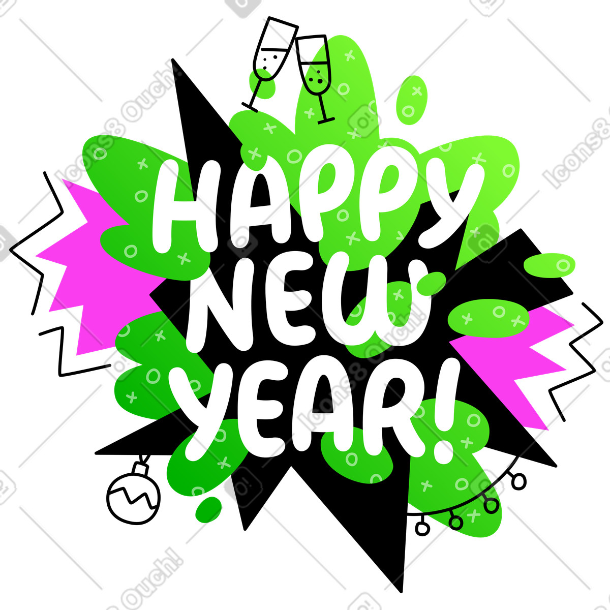 Rocky スタイルの 落書きでカラフルな新年あけましておめでとうございますレタリング のイラストをPNG、SVG形式でダウンロード