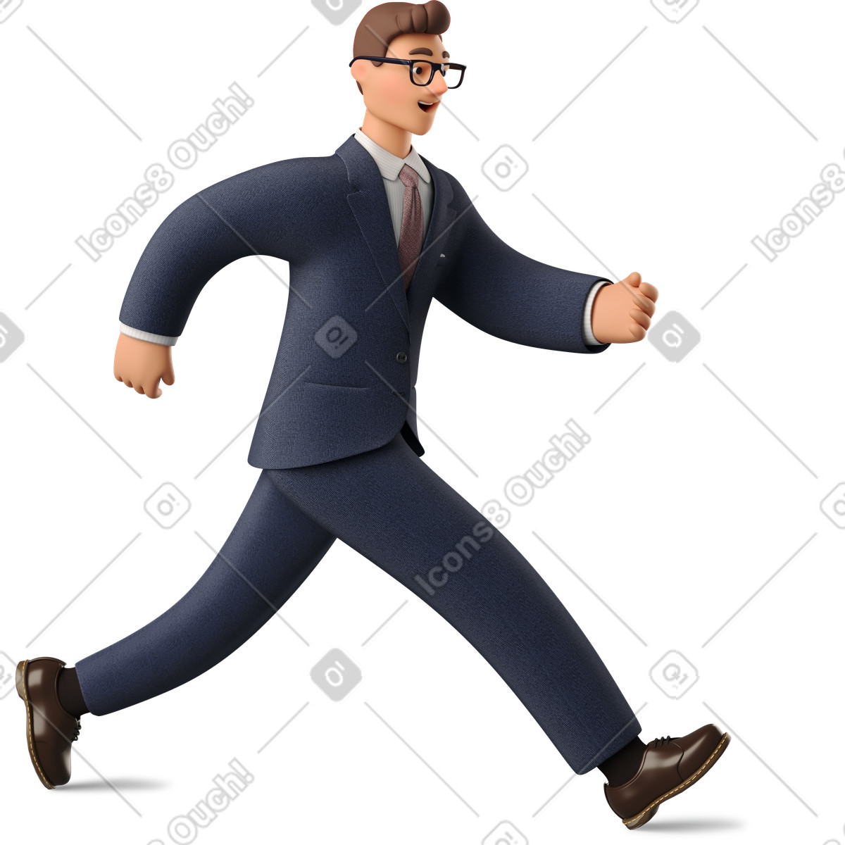 Businessman in dark blue suit running illustration 3D Business style download PNG, SVG