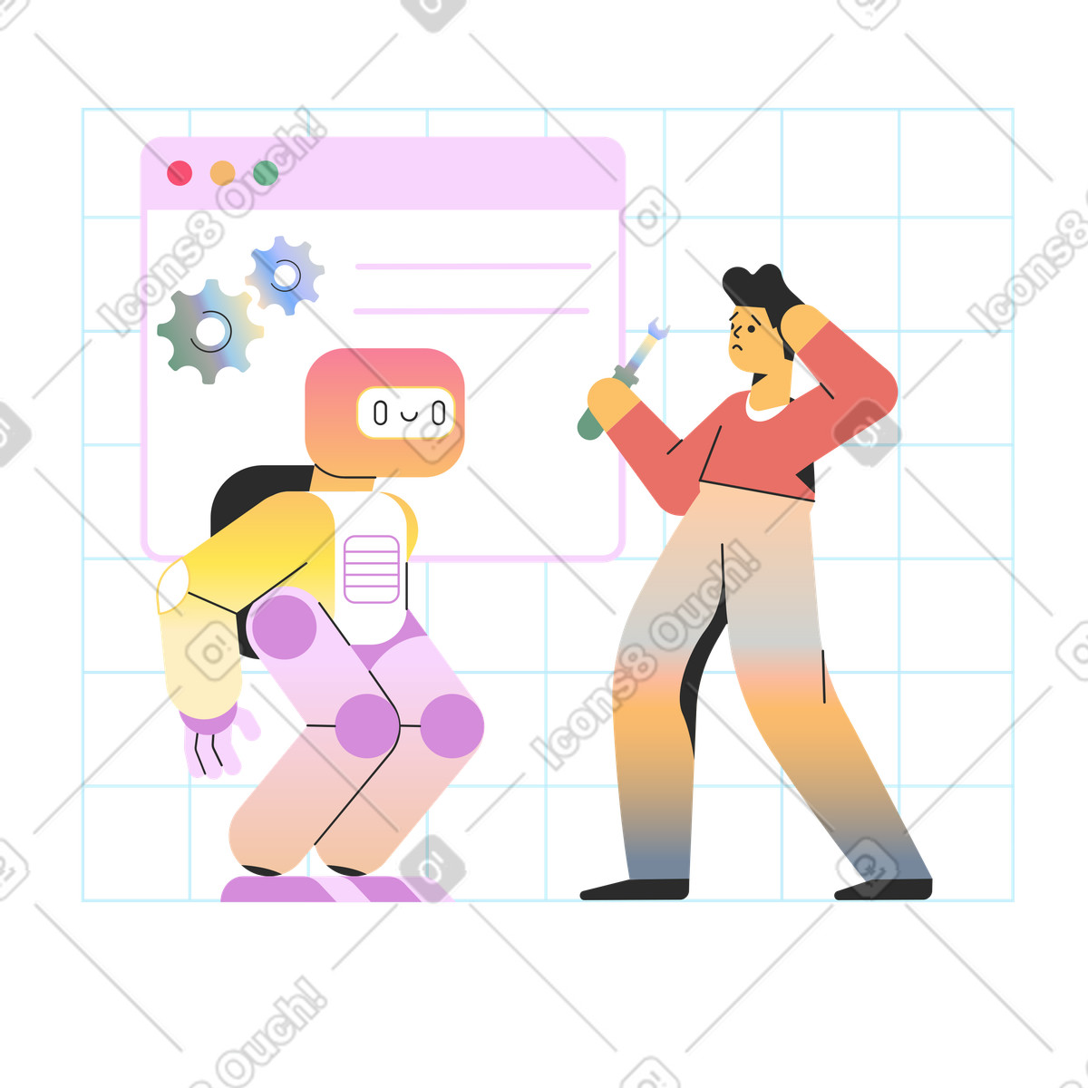 Illustration Intelligence artificielle et technologies dans le style Marginalia à télécharger aux formats PNG, SVG