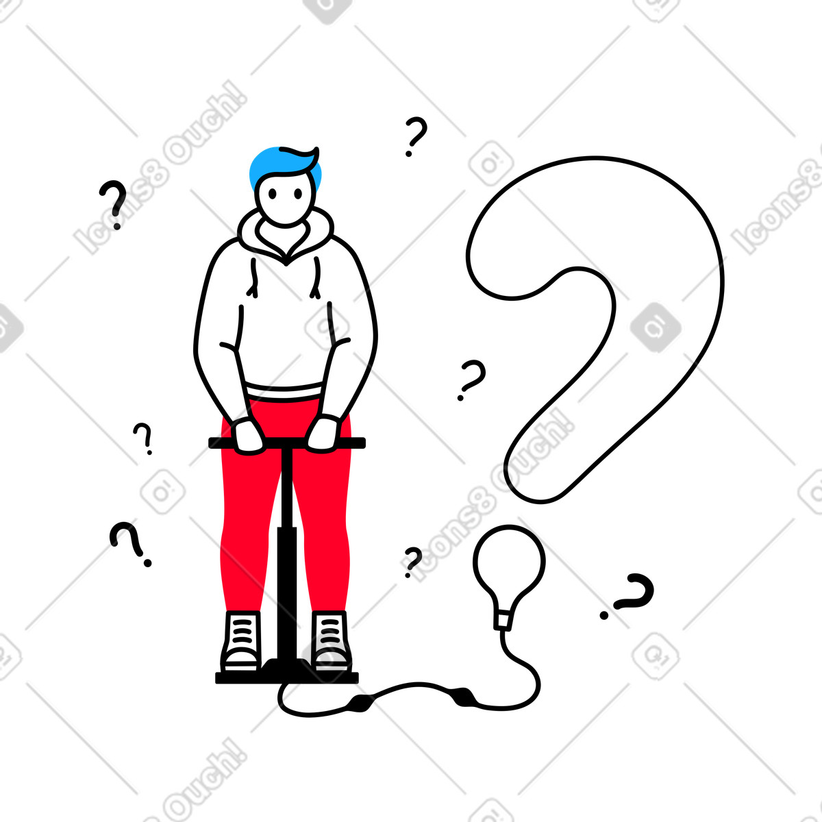 Man with a question hanging in the air illustration Transistor style download PNG, SVG
