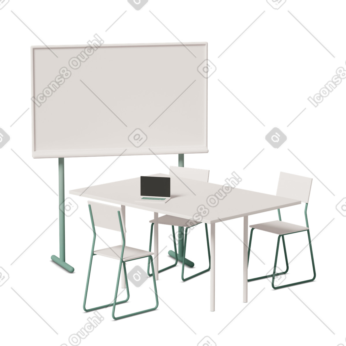 Table three chairs illustration in 3D Casual life style download in PNG, SVG