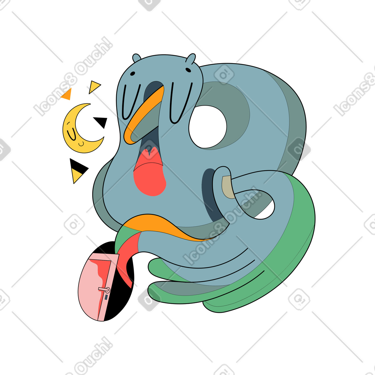 Walking out the door or saying goodbye, Logged page concept-Illustration im Surr-Stil als Download in PNG, SVG
