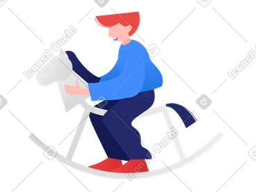 Boy swinging on a toy horse PNG, SVG