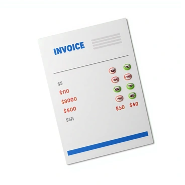 An animated invoice with a white background. The invoice features "smiling numbers" in bright colors, such as blue, red, and green, each with cheerful expressions. The lines of the invoice are illustrated as "dancing" in a fluid motion, adding a sense of movement. The headings and categories are bold and playful, creating an inviting atmosphere. The overall scene conveys a sense of joy and liveliness.