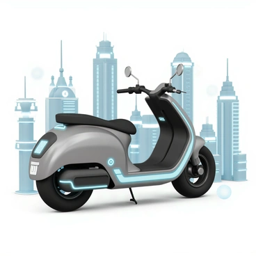 A futuristic concept drawing of a big moped with sleek lines and advanced features