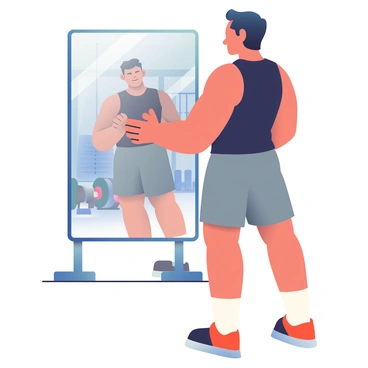 An athlete with short, dark hair is standing in front of a mirror in a gym, observing their deadlift form. They are wearing a fitted black tank top and gray athletic shorts. Their muscles are defined, showcasing their strength and focus. The athlete's feet are shoulder-width apart, and they are looking intently at their reflection, which captures their concentration. In the background, various gym equipment is visible, including weights and benches. The lighting in the gym is bright, highlighting the athlete’s determination and the intensity of their workout.