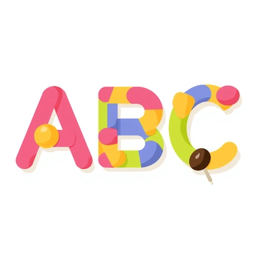 A tabletop covered with a smooth surface displaying an assortment of brightly colored candies. The candies are arranged meticulously to spell out the letters "A", "B", and "C". The candies vary in shape, including round lollipops, elongated gummies, and small chocolate pieces, each showcasing vibrant colors like red, blue, yellow, and green. Some candies are shiny while others have a matte finish, creating a playful and eye-catching composition.