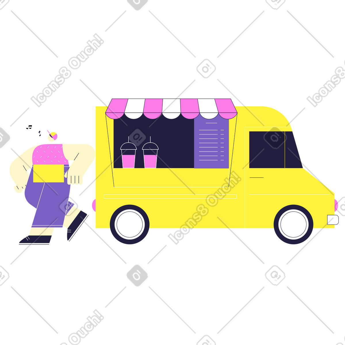 Ilustração de Vendedor perto da van coquetéis em no estilo Mellow para baixar em PNG, SVG