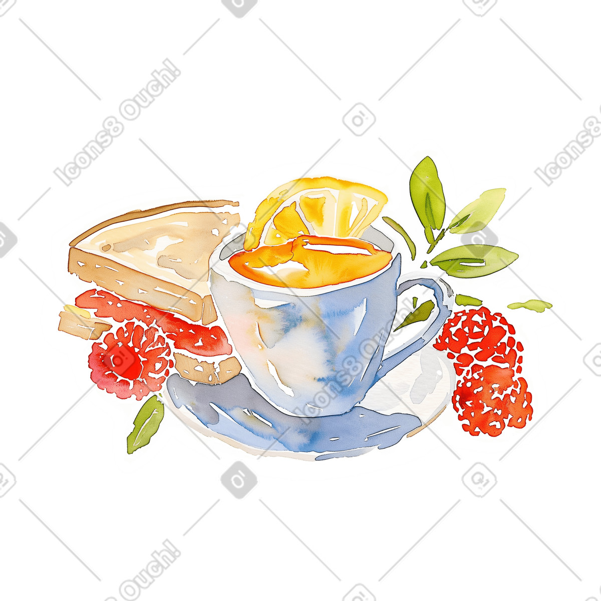 Illustration Tea with a raspberry jam sandwich dans le style Watercolor à télécharger aux formats PNG, SVG