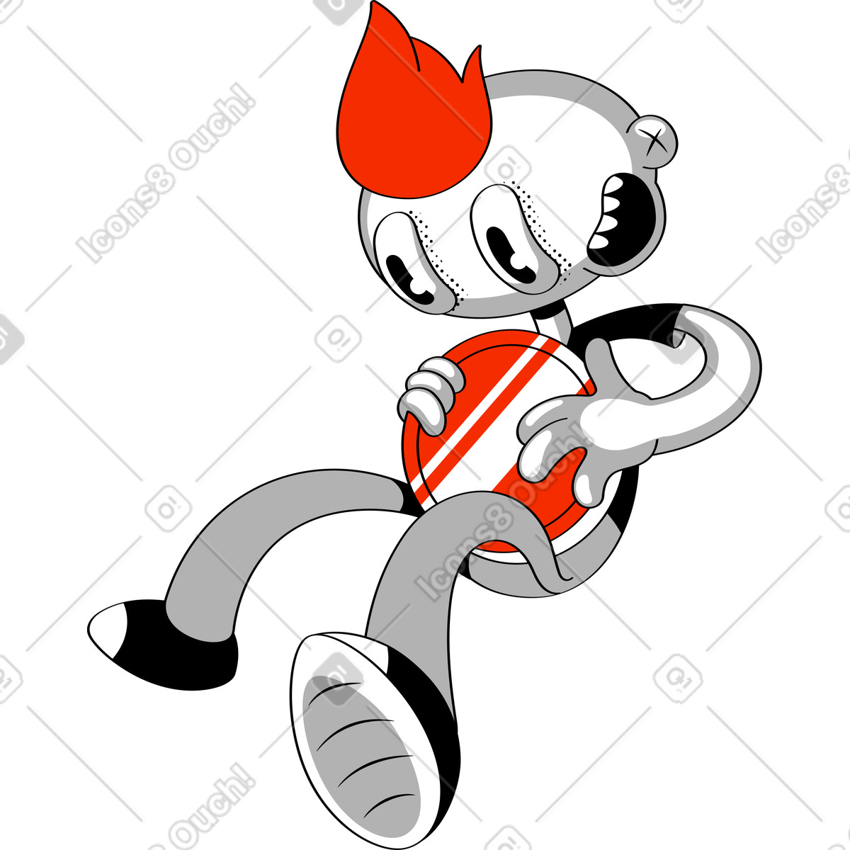 Ilustración Hombre alegre sosteniendo una moneda grande en estilo Looney a descargar en PNG y SVG