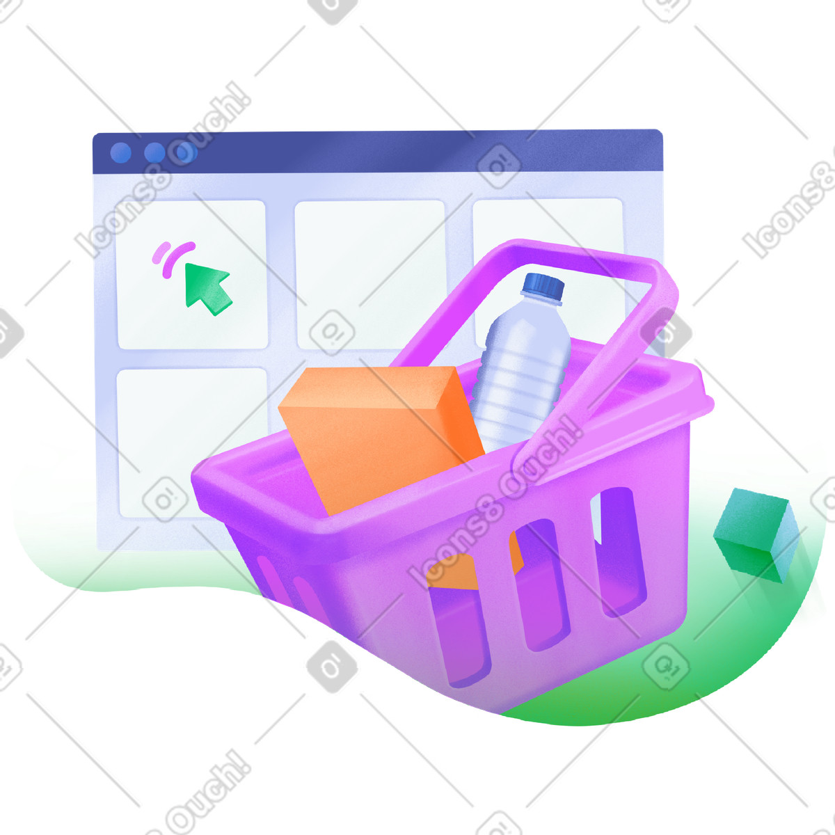 Ilustración Online grocery basket filled with items, Virtual supermarket or store en estilo Smart a descargar en PNG y SVG