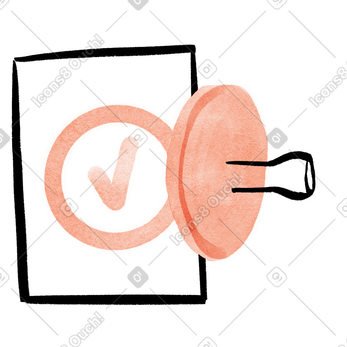 Approval stamp with check mark on document, Business deal confirmation animated illustration in Hand-drawn animation style download in GIF, Lottie (JSON), AE