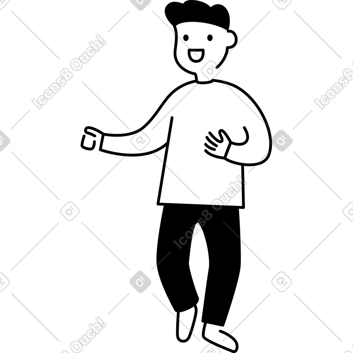 Character smiling with raised hand and casual long sleeve shirt-Illustration im Notion Line Art-Stil als Download in PNG, SVG