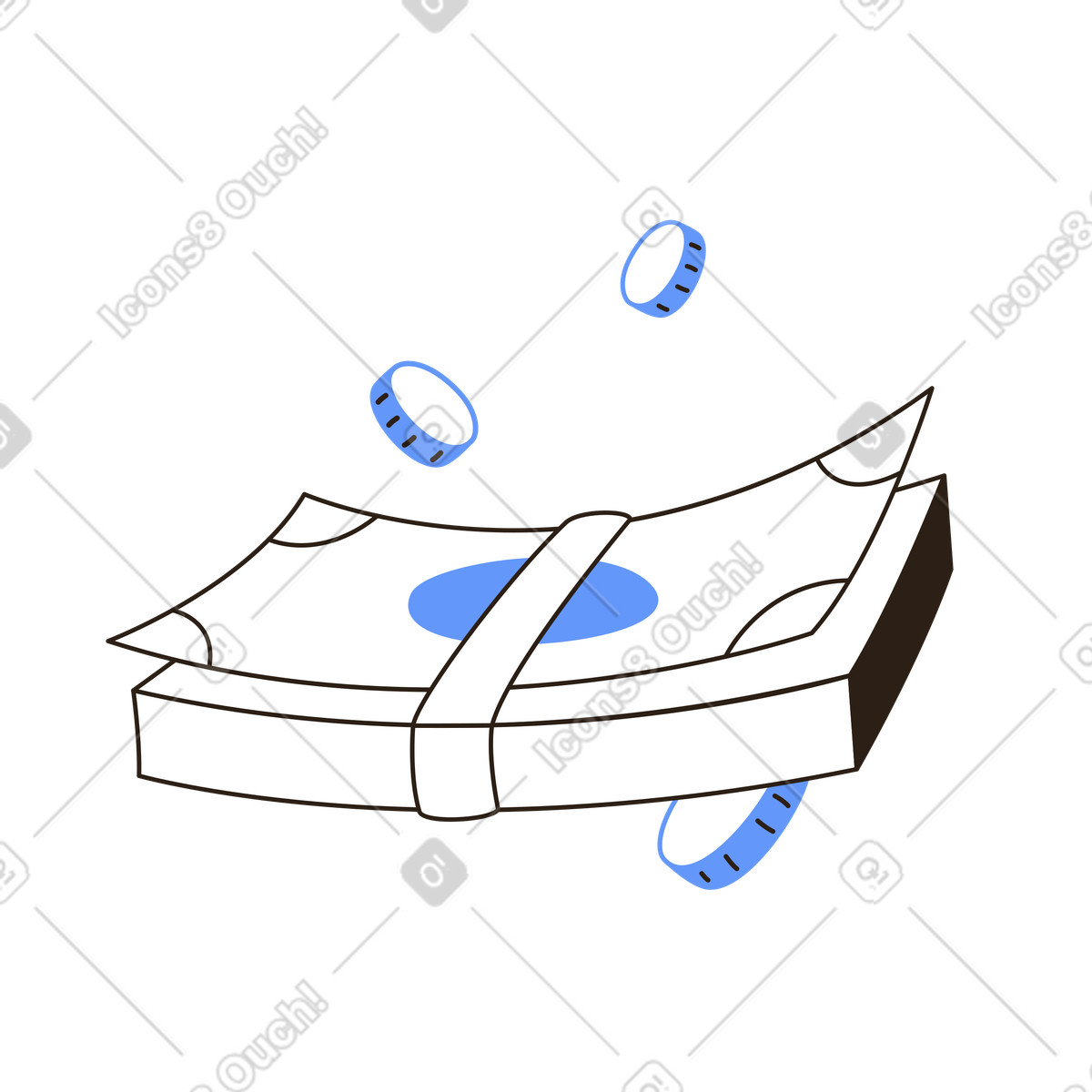 Floating bundle of cash and coins illustration clipart for personal finance savings PNG SVG GIF