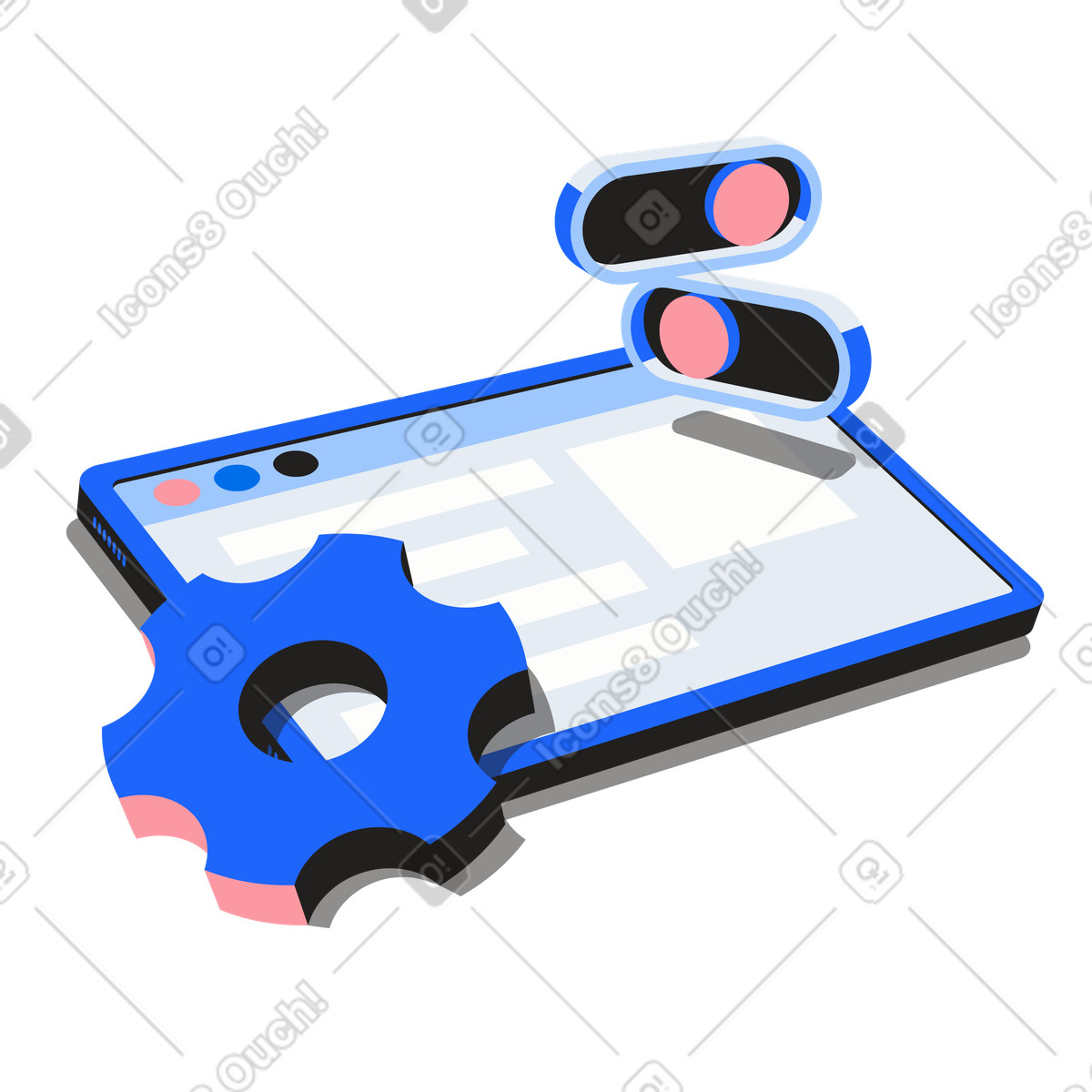 Web page settings on tablet screen animated illustration in Editorial style download in GIF, Lottie (JSON), AE