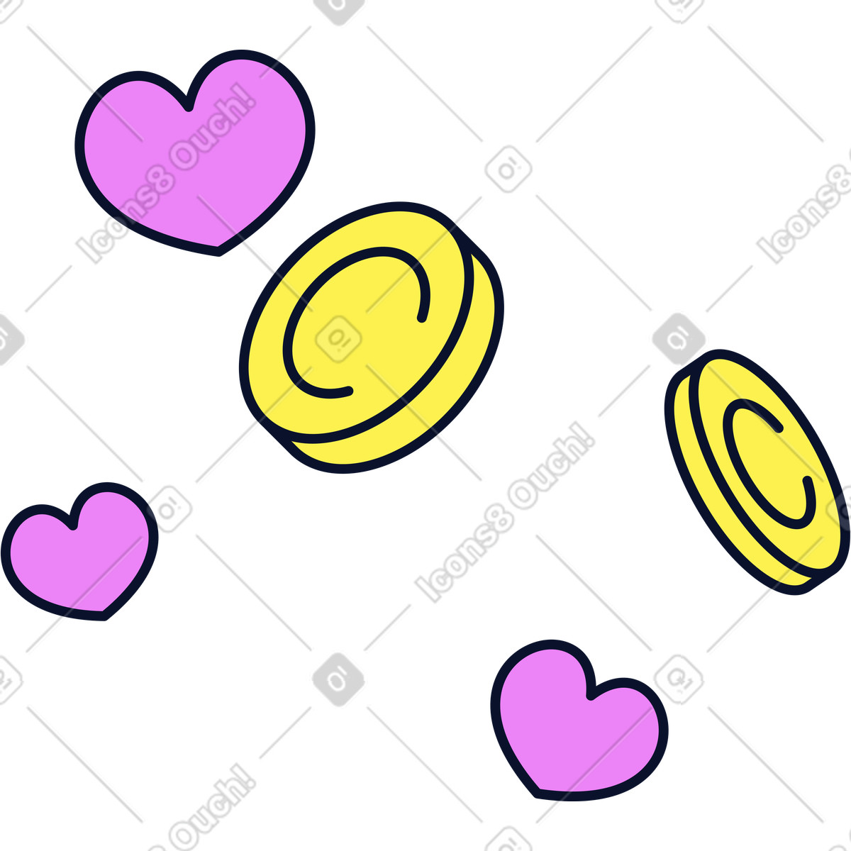 Flexy 스타일의 하트와 동전 일러스트레이션 PNG, SVG 다운로드