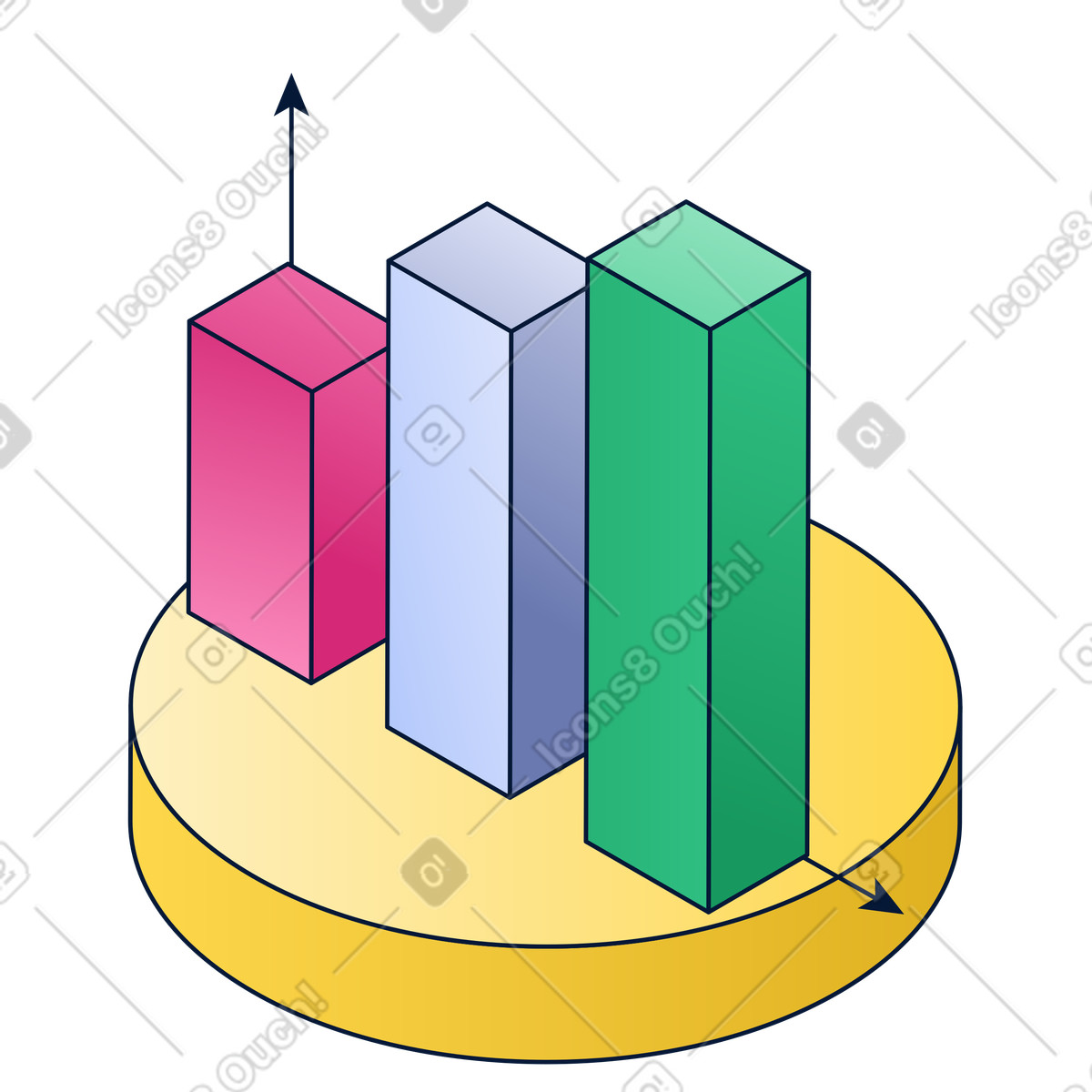 Illustration Bar chart with positive trend, business growth and performance tracking dans le style Neat à télécharger aux formats PNG, SVG