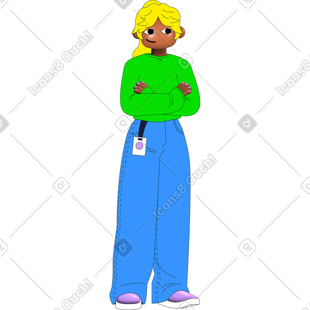 Young woman standing with her arms crossed illustration in Pop style download in PNG, SVG