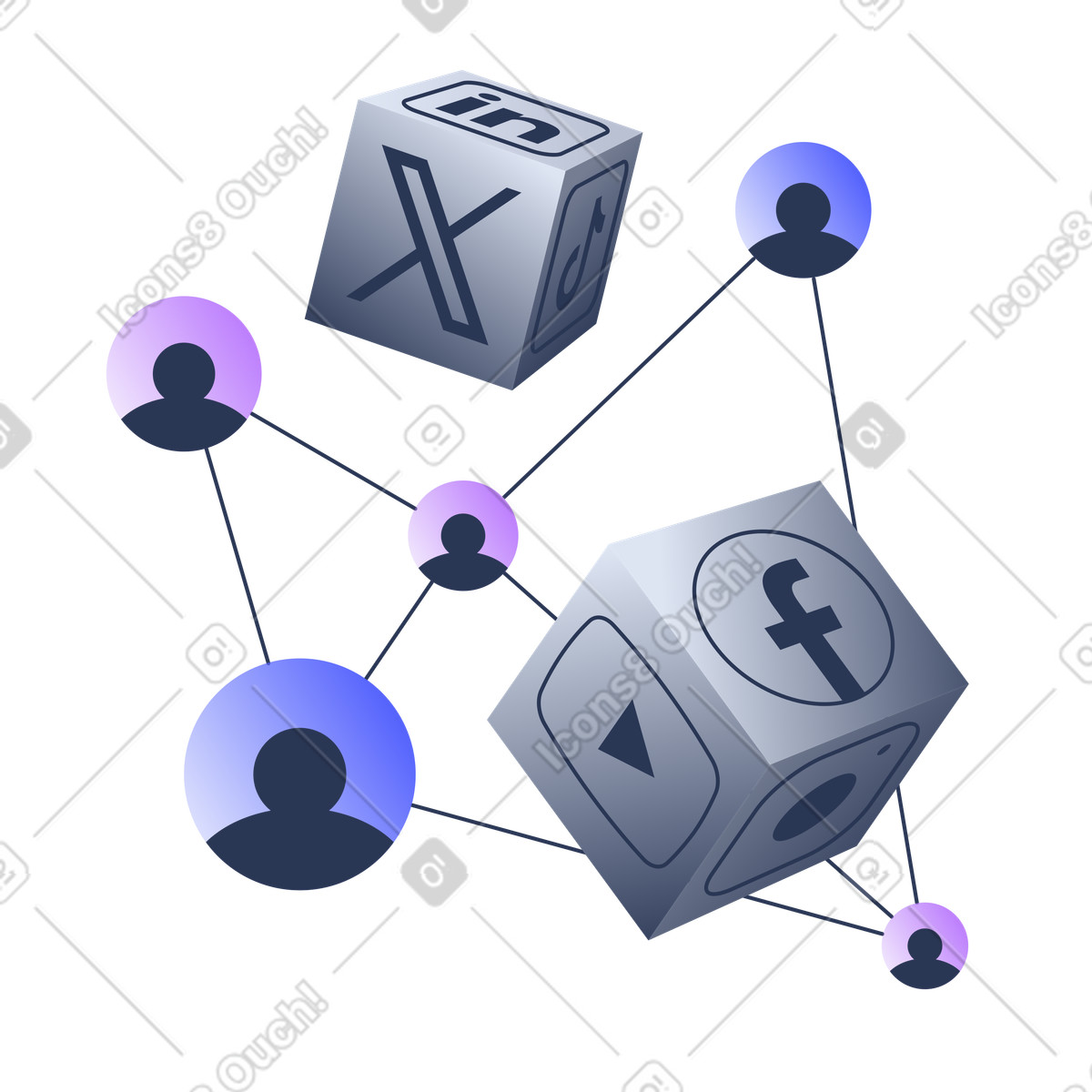 Piattaforme di social media e rete utenti illustrazione in stile Lucent scarica in PNG, SVG