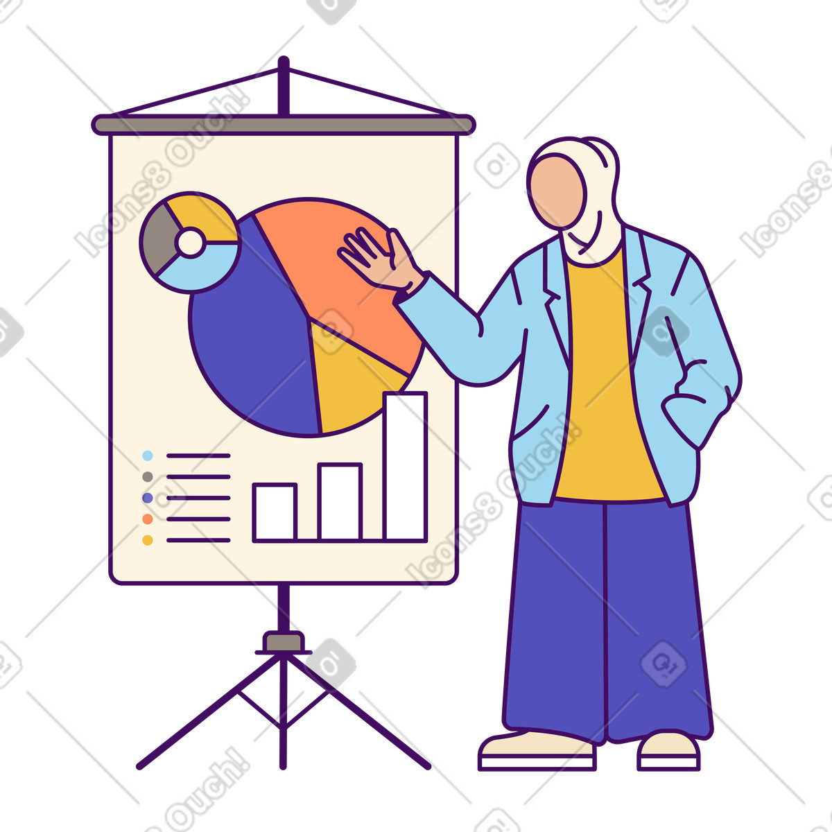Sharing report insights on flipchart, Business data visualization illustration in PNG, SVG
