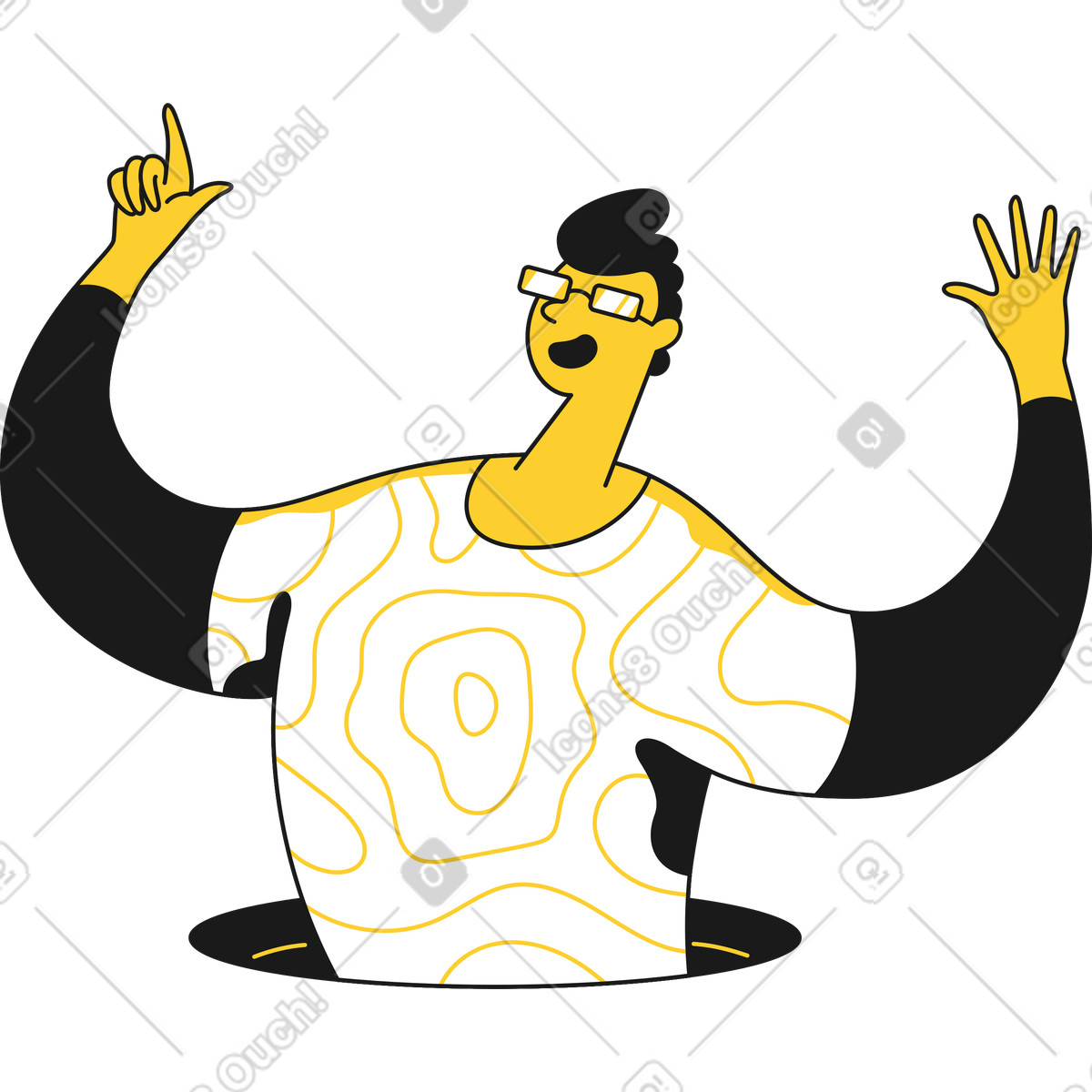 Frau mit brille erhobenen händen-Illustration im Taxi-Stil als Download in PNG, SVG