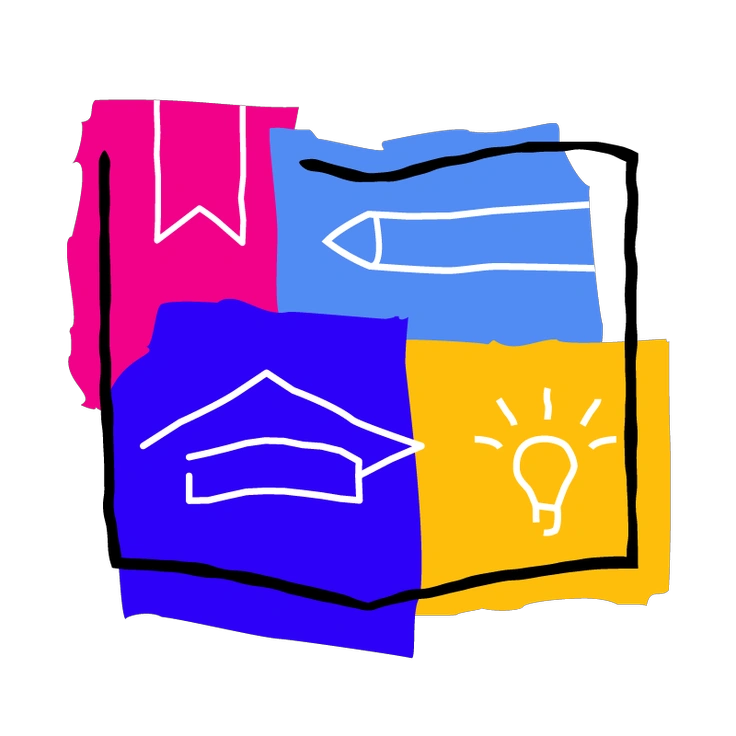 Books with educational symbols - Puzzle style illustration