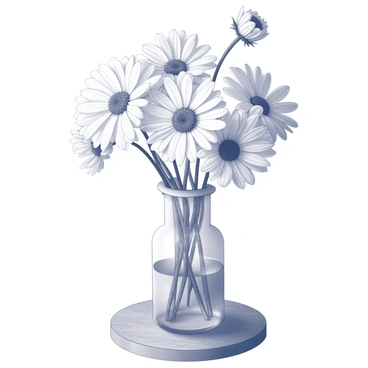 A glass vase filled with several flannel flowers, showcasing their distinctive soft, textured petals. The vase is resting on a wooden table, highlighting the grain and warmth of the wood surface. The arrangement of the flowers is natural and organic, with some blooms leaning slightly to one side, creating a dynamic composition. The setting is well-lit, emphasizing the details of the flowers and the transparency of the glass vase.