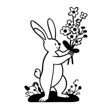 A jack rabbit presenting a bouquet of wildflowers to a friend