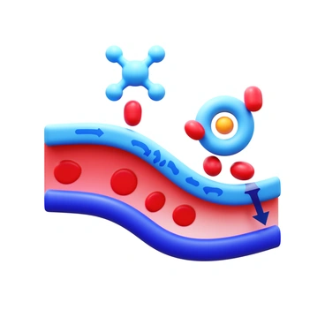 A colorful diagram featuring a representation of "glucose" molecules moving through a "bloodstream". The diagram includes "red blood cells" surrounding the glucose, with "arteries" and "veins" illustrated in varying shades of blue and red. Arrows indicate the direction of glucose flow, emphasizing its journey through the circulatory system. The background includes a subtle gradient that enhances the colorful nature of the diagram.