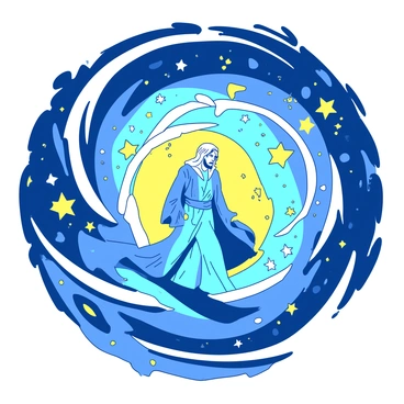 Dante walking through a swirling vortex of stars and cosmic light