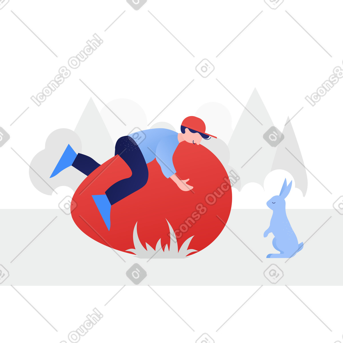 Kid climbing big Easter egg, Holiday egg hunt and outdoor activity illustration in Clip style download in PNG, SVG