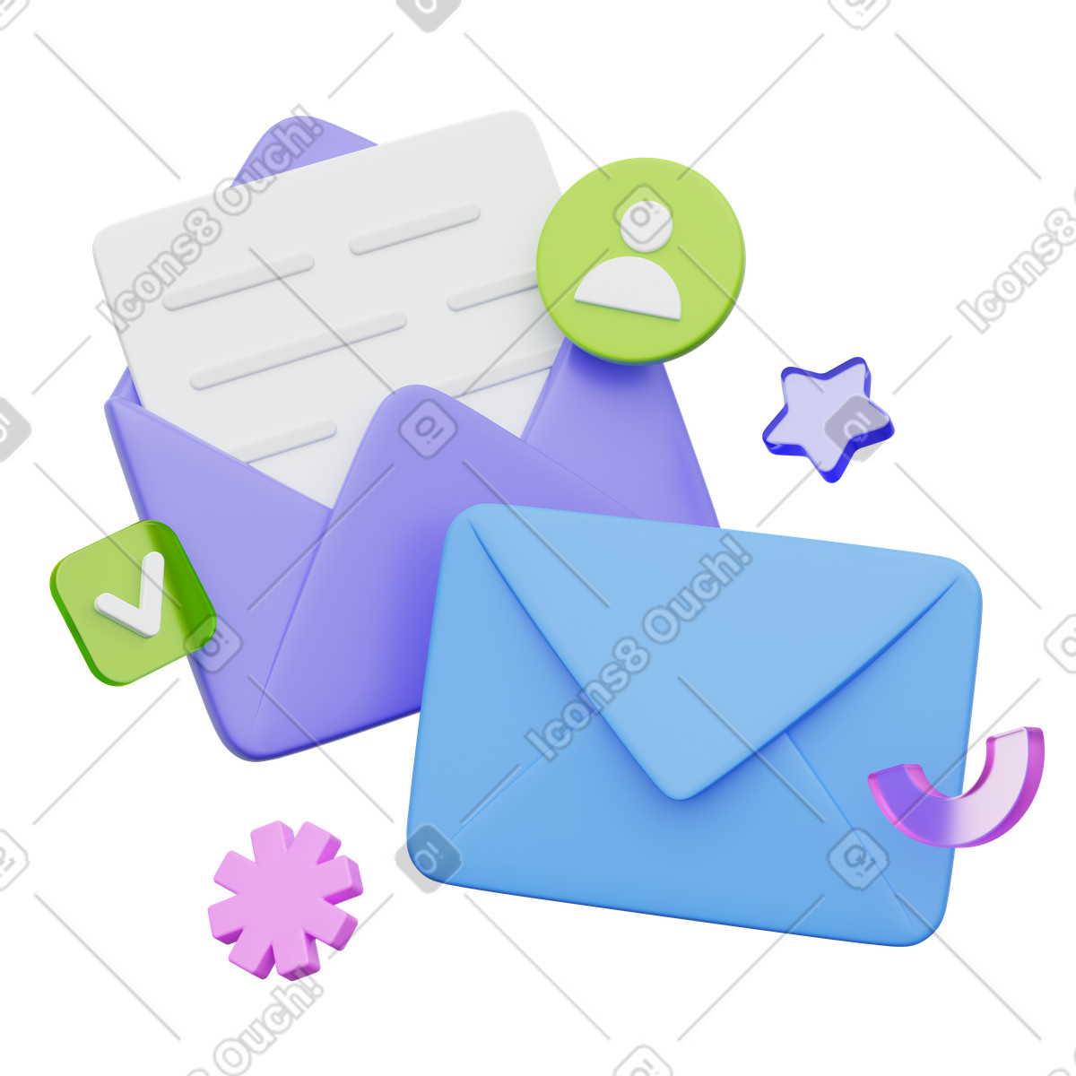 Email notification icon with envelopes and social media badge illustrazione in stile 3D Playful scarica in PNG, SVG