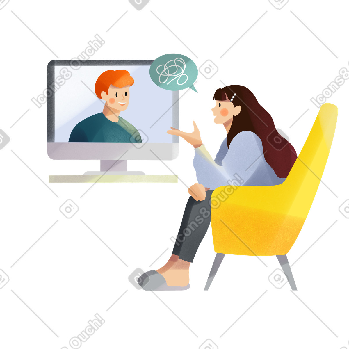 Ilustración Doctor ayudando a una joven tratar un problema psicológico en línea estilo Shine descargar PNG y SVG