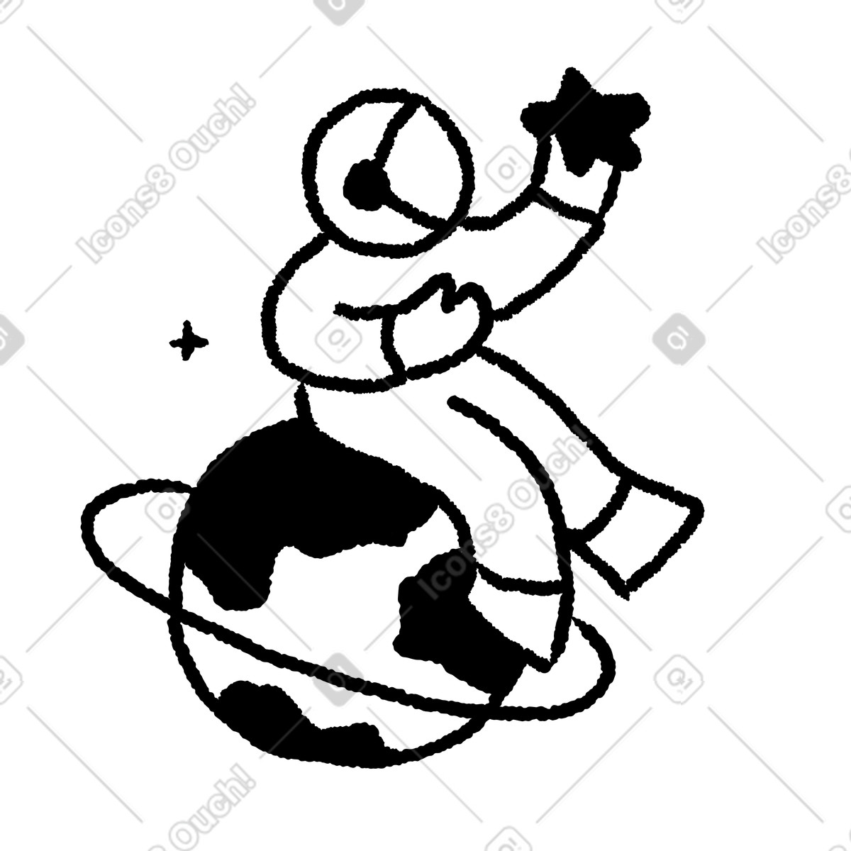 Ilustração de Astronaut sitting on planet holding star in outer space em no estilo Black Chalk para baixar em PNG, SVG