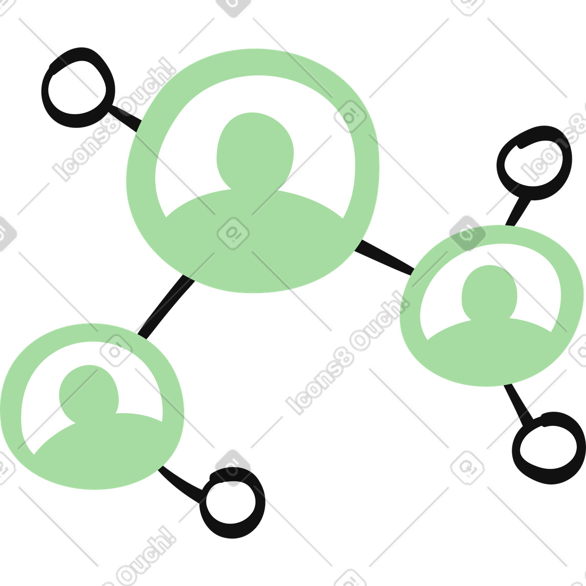 Иллюстрация Community network structure with multiple linked user profile circles в стиле Organic — скачать в форматах PNG, SVG
