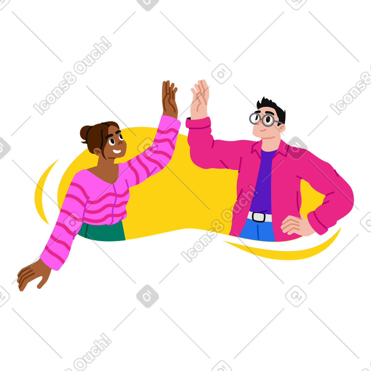下载 Active 风格的 Colleagues high fiving, Team celebration and success 插画，支持 PNG、SVG 格式