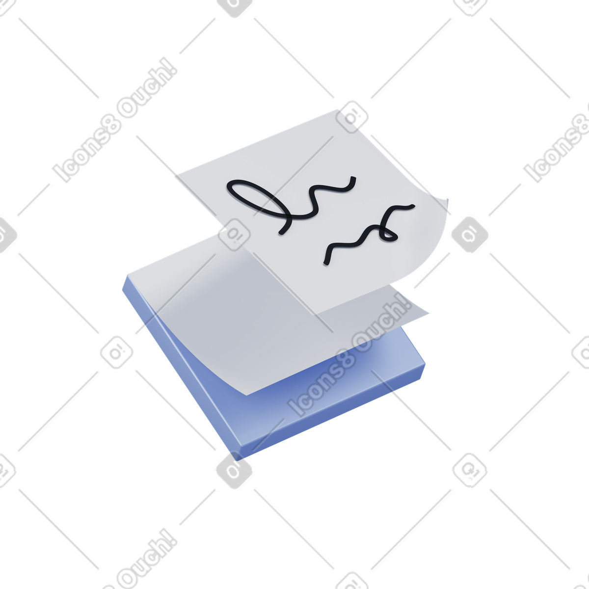 Sticky notes with scribble illustration in 3D Techny style download in PNG, SVG