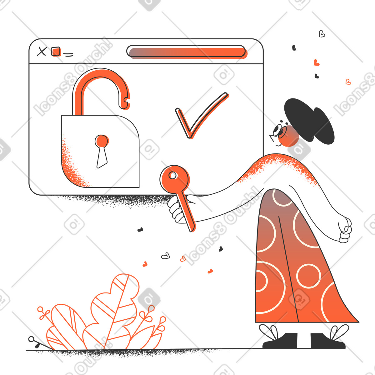 Digital access verification, Online privacy and secure login illustration in Crayon style download in PNG, SVG