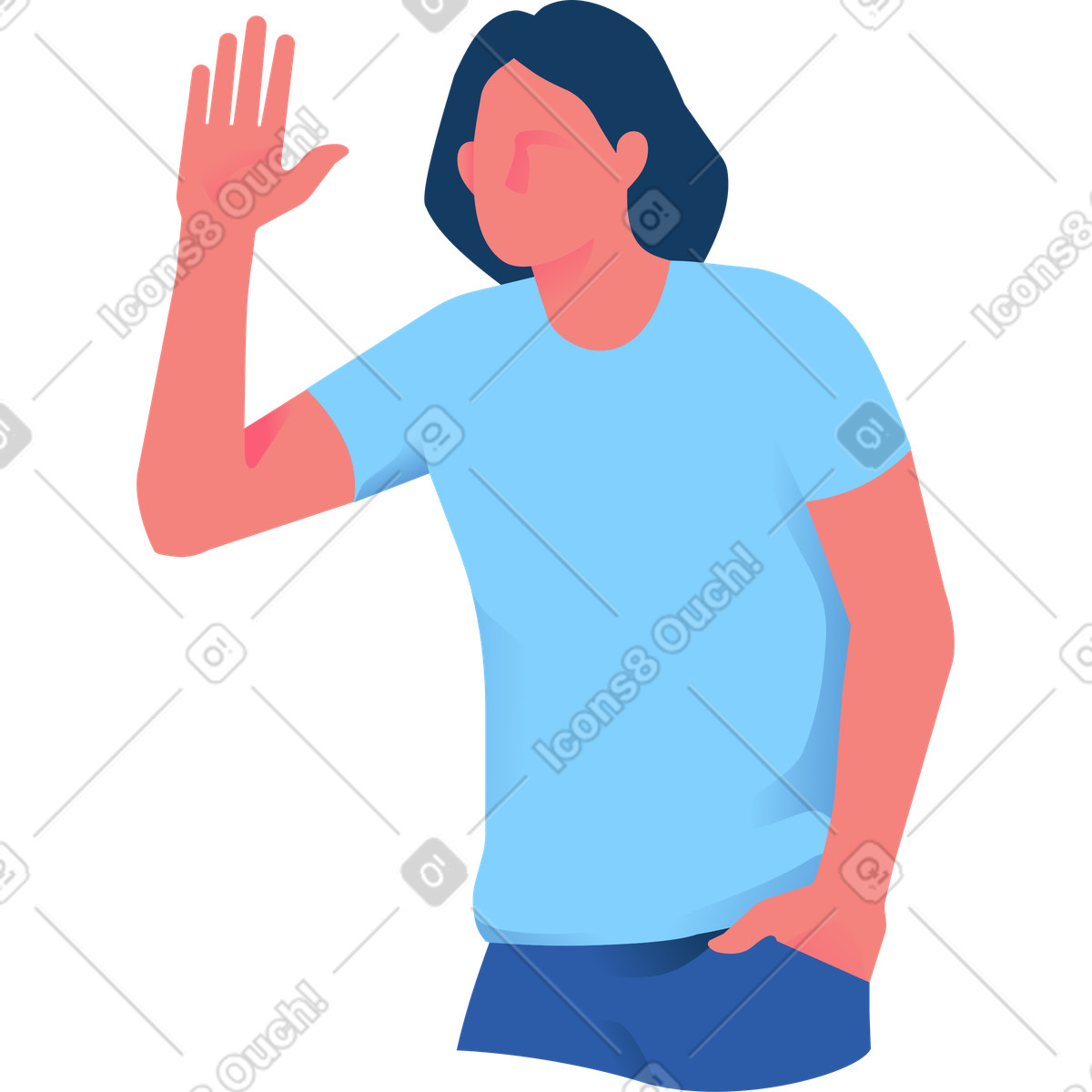 Ilustración Hombre saludando agitando una mano en estilo Daily a descargar en PNG y SVG