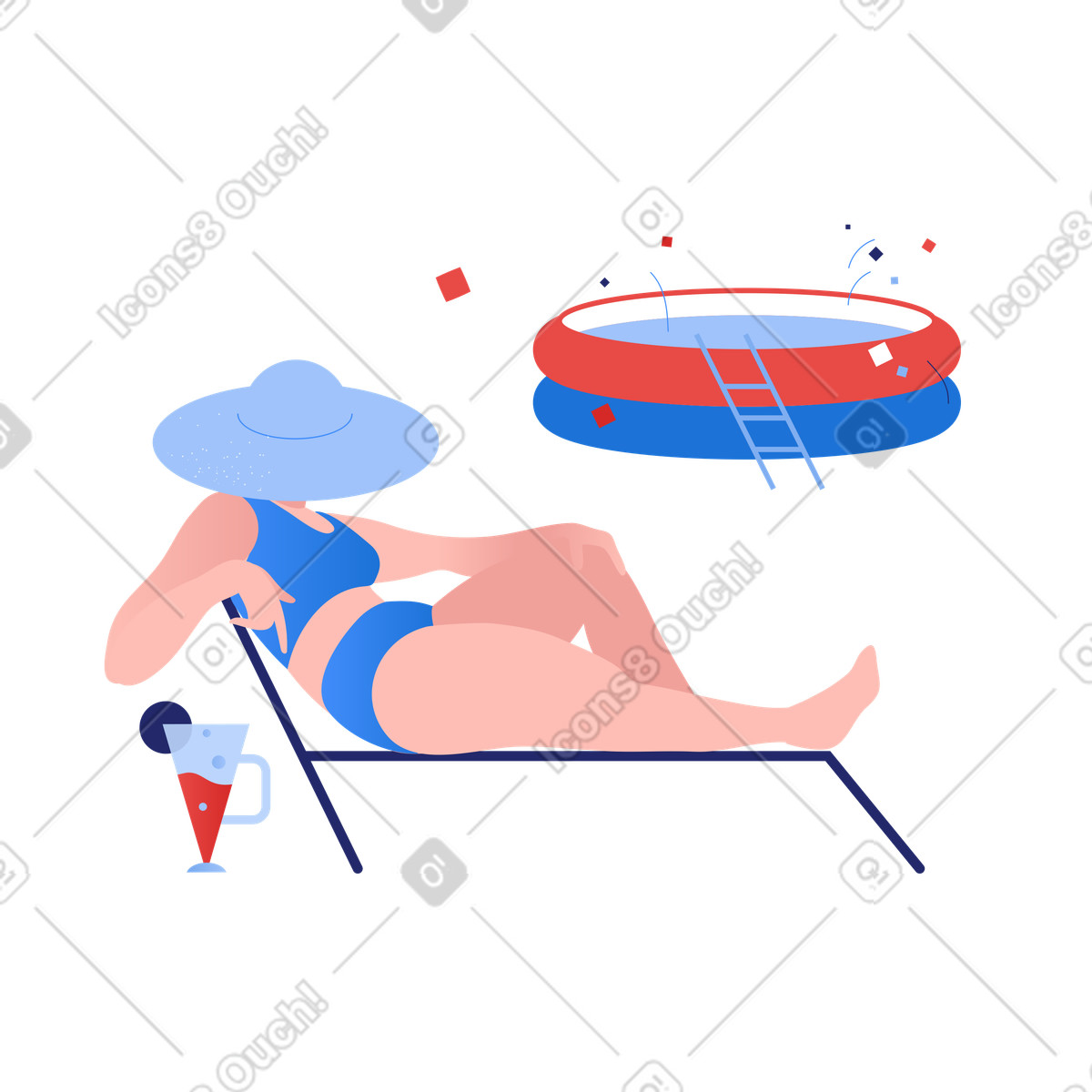 Chilling near the swimming pool illustration in Clip style download in PNG, SVG