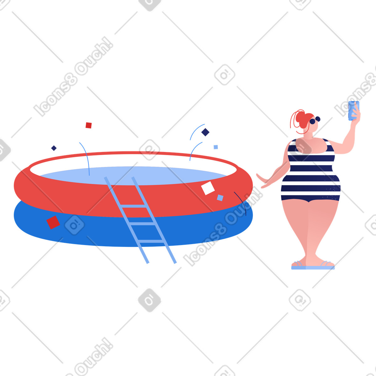 Woman taking selfie by the pool illustration in Clip style download in PNG, SVG