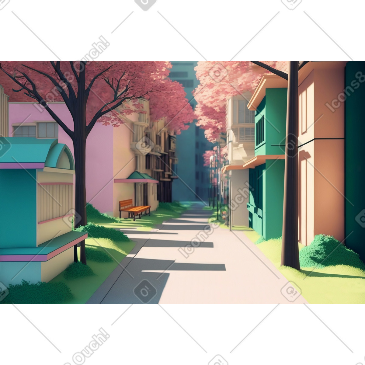PNG, SVG 형식의 3d 만화 길고 좁은 거리 배경 일러스트레이션