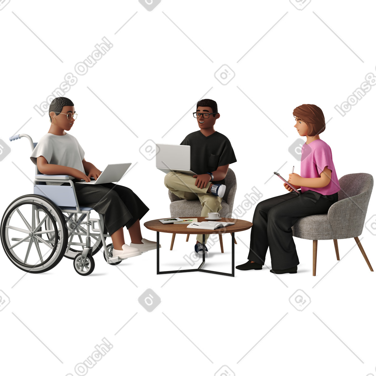 Ilustração de Three colleagues meeting at work em no estilo 3D Business para baixar em PNG, SVG