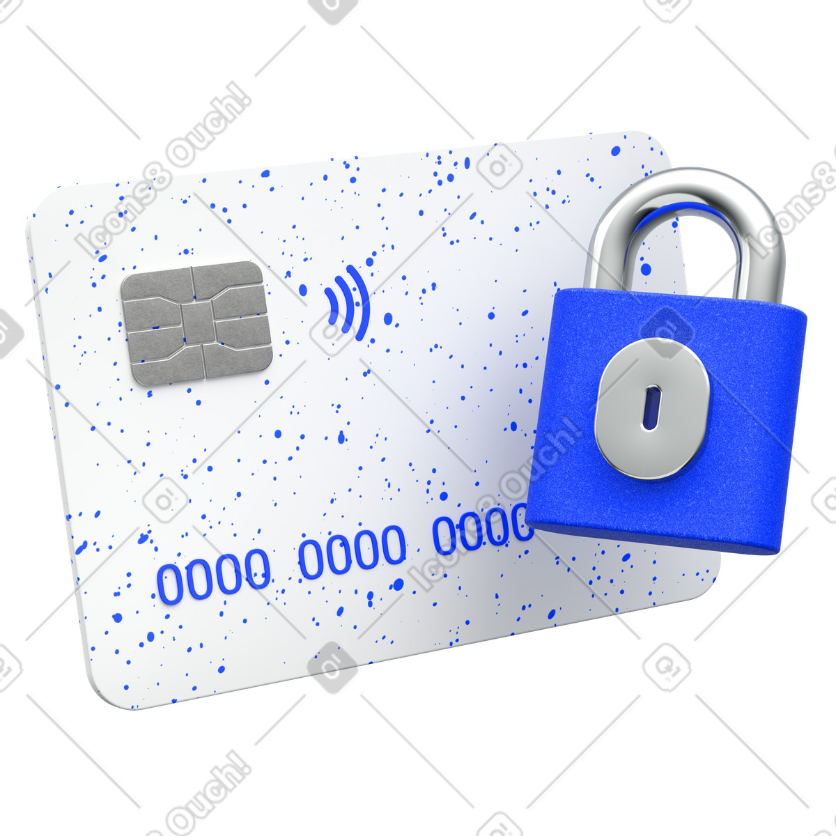 3D bank card with padlock, secure banking and financial data protection illustration in Enterprise style download in PNG, SVG