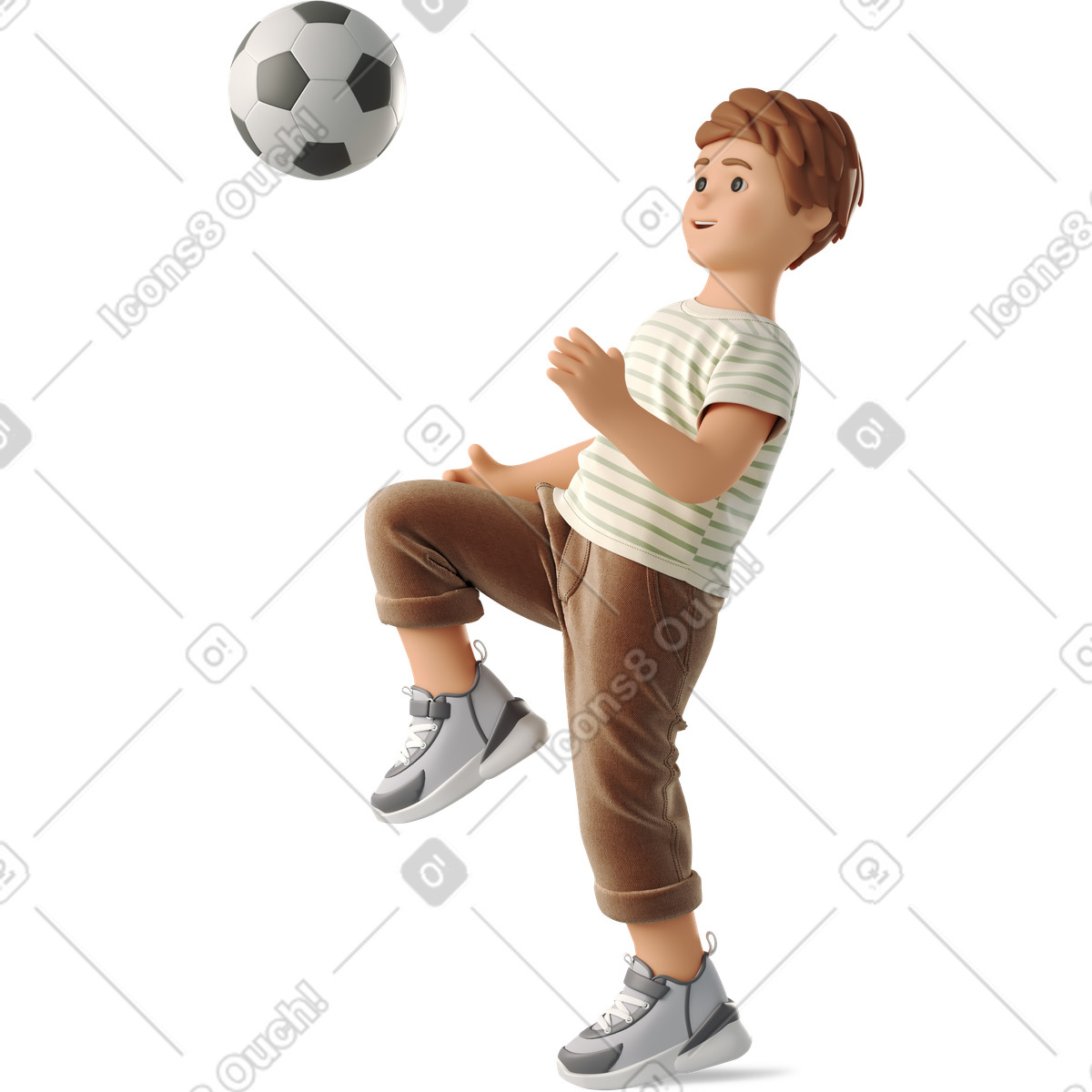 3D Business スタイルの Boy playing with a soccer ball のイラストをPNG、SVG形式でダウンロード