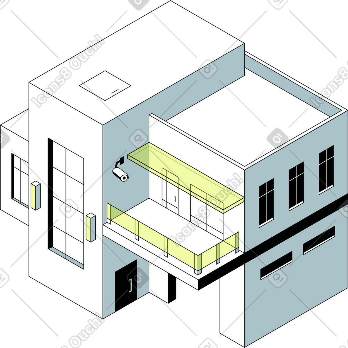 Isometric 스타일의 모던한 2층집 일러스트레이션 PNG, SVG 다운로드